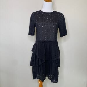 Black Eyelet Ruffle Shift Dress Sz 2 Cotton